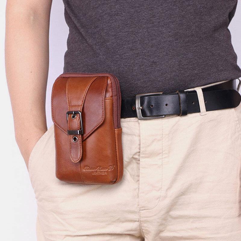 elvesmall Men Genuine Leather Vintage Multifunctional 6.5 Inch Mini Phone Bag Crossbody Bag Waist Bag Cowhide Bag
