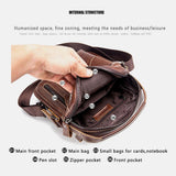 elvesmall Men Genuine Leather Wear-resistant Headphone Hole Multi-pocket Vintage Crossbody Bag Shoulder Bag