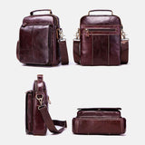 elvesmall Men's Retro Genuine Leather Crossbody Bag with Multiple Pockets and Layers