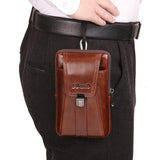 elvesmall Men Vertical Multifunction Genuine Leather Belt Bag Large Capacity Retro 6.3 Inch Phone Bag Waist Bag With Hook