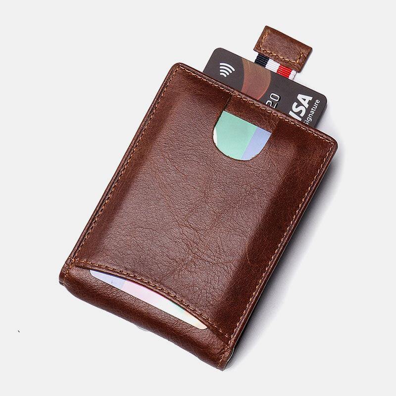 elvesmall Men Genuine Leather Vintage Business Cowhide RFID Multi-card Slot Money Clip Card Holder Wallet