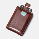 elvesmall Men Genuine Leather Vintage Business Cowhide RFID Multi-card Slot Money Clip Card Holder Wallet