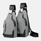 elvesmall Men Oxford USB Charging Waterproof Casual Outdoor Crossbody Bag Chest Bag Sling Bag