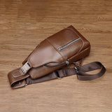 elvesmall Men PU Leather Casual Multifunction Earphone Hole Crossbody Bag Chest Bag