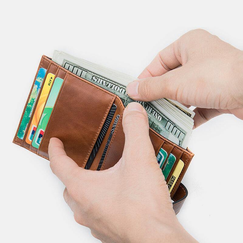 elvesmall Men Genuine Leather RFID Blocking Anti-theft Multi-slot Card Case Card Holder Wallet