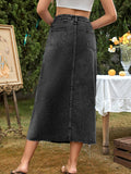 elvesmall Women's casual trend high waist thin all-match A-line denim skirt