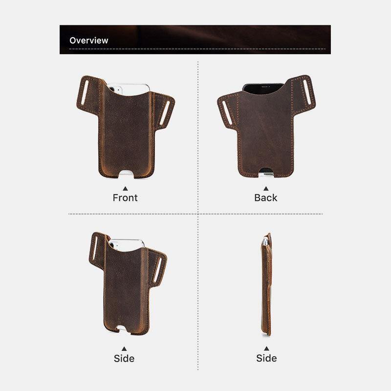 elvesmall Men Genuine Leather Cow Leather EDC 6.5 Inch Phone Bag Waist Bag Sling Bag