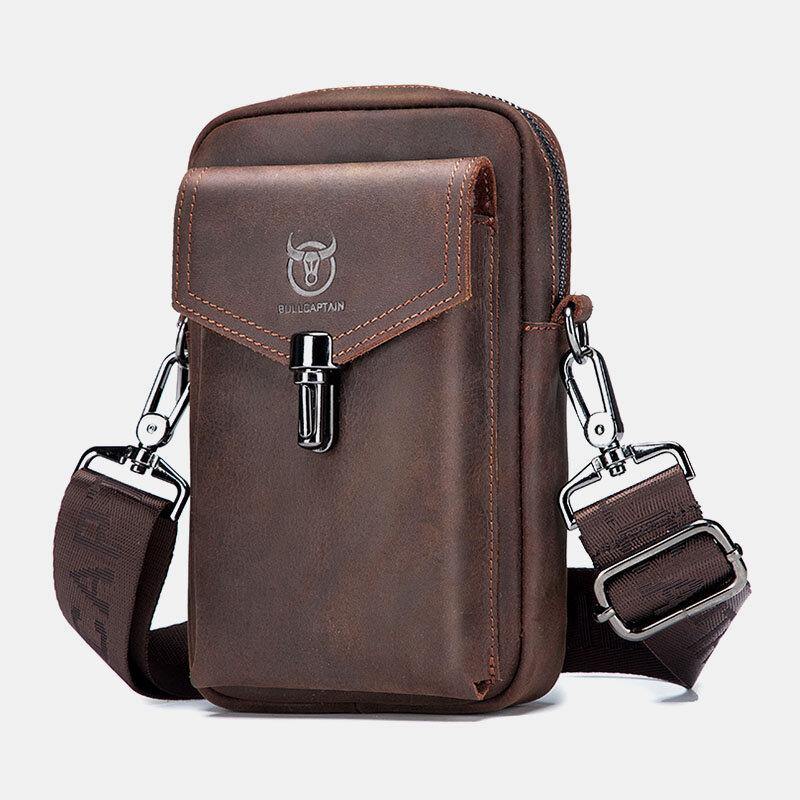 elvesmall Men Genuine Leather Large Capacity Vintage 6.5 Inch Phone Bag Waist Bag Shoulder Bag Crossbody Bag
