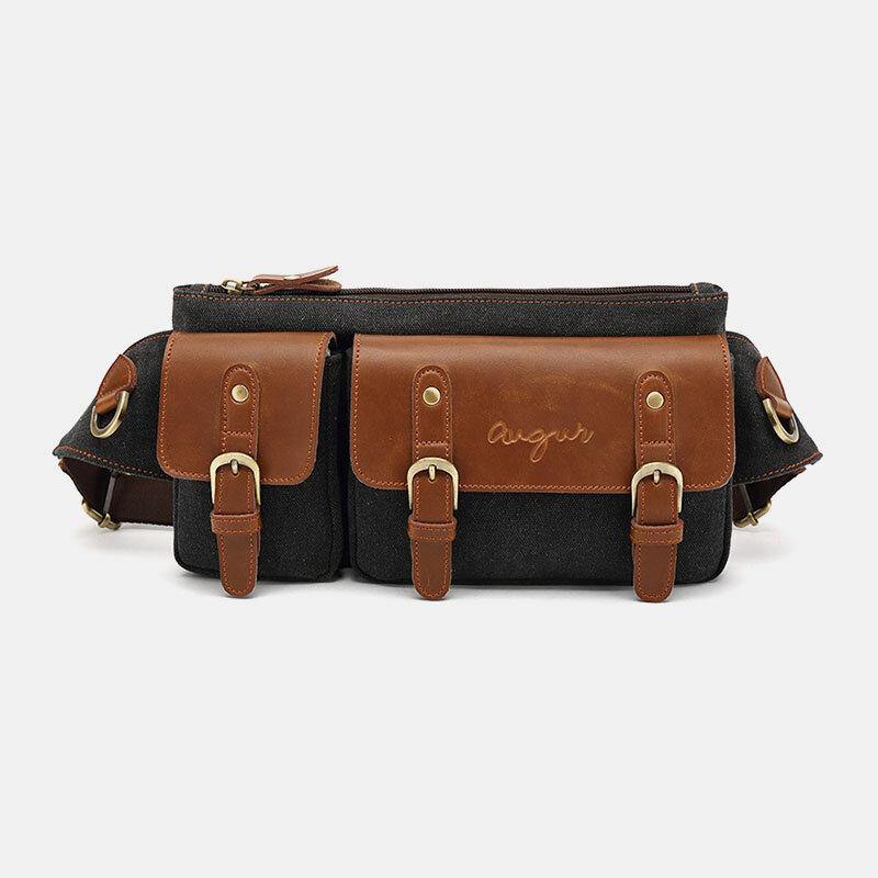 elvesmall Men Canvas Waist Bag Multifunctional Hasp Pocket Outdoor Casual Chest Bag Shoulder Bag