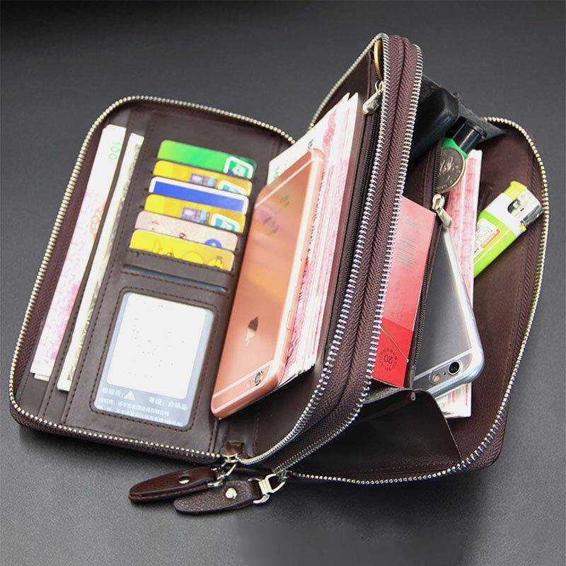 elvesmall Men Faux Leather Large Capacity Business 5.8 Inch Phone Clutch Wallet Multi-slot Card Holder Wallet