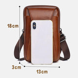 elvesmall Men Genuine Leather Vintage Multi-card Slot 6.5 Inch Mini Phone Bag Crossbody Bag Waist Bag Cowhide Bag