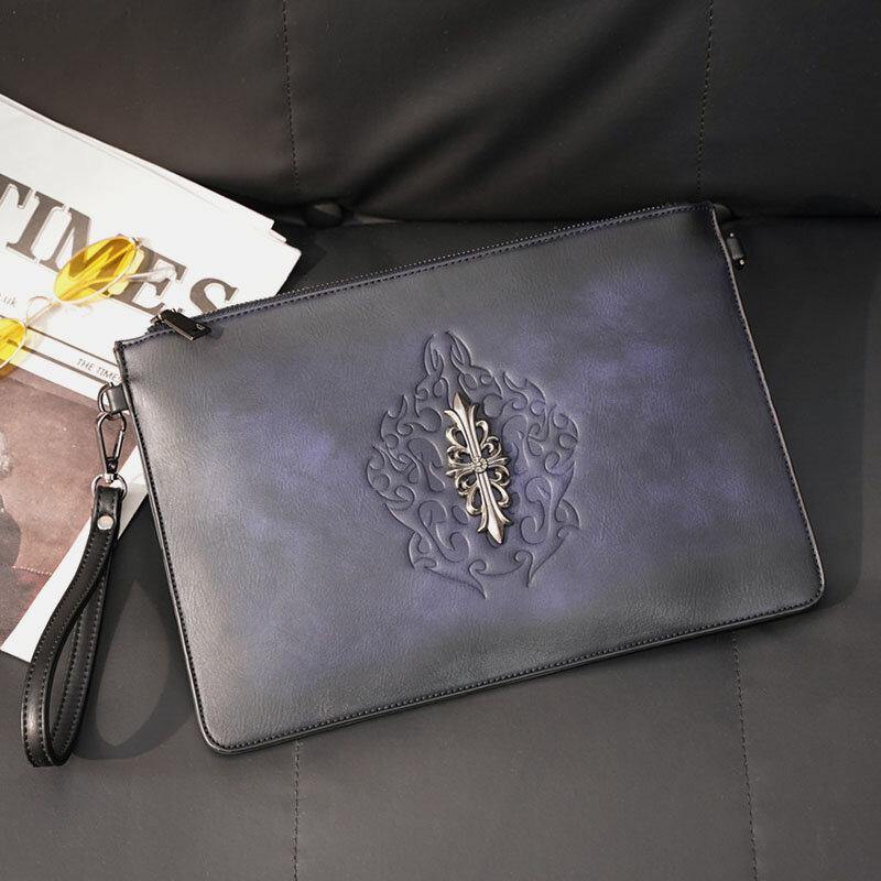 elvesmall Men Faux Leather Retro Rivet Fashion Handcarry 6.3 Inch Phone Envelope Bag Clutch Bag Wrist Bag