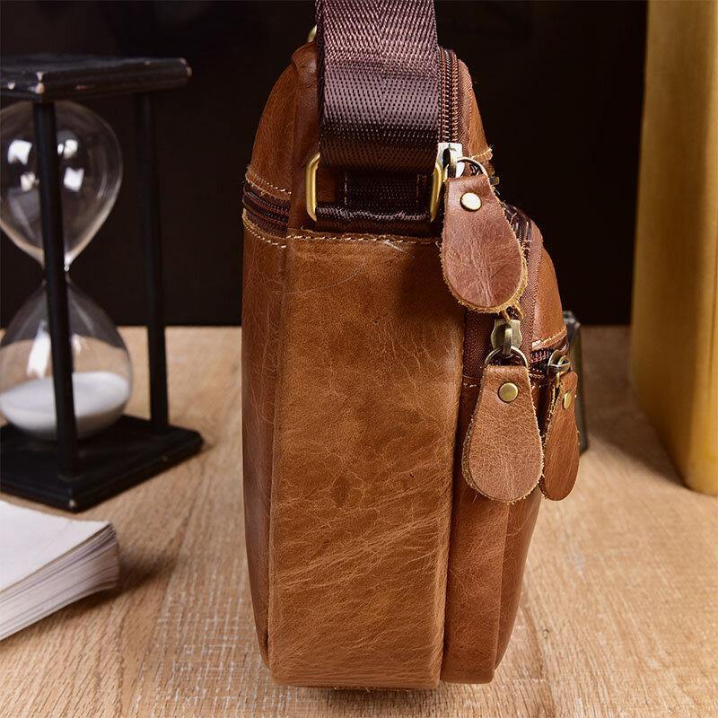 elvesmall Men Genuine Leather Multi-pocket Vintage 6.3 Inch Phone Bag Crossbody Bags Shoulder Bag Handbag