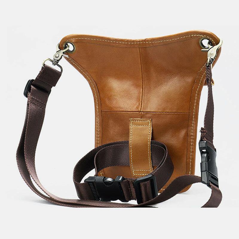 elvesmall Men Genuine Leather Solid Color Outdoor Sport Practical Wear-resistance Belt Bag Leg Bag Waist Bag