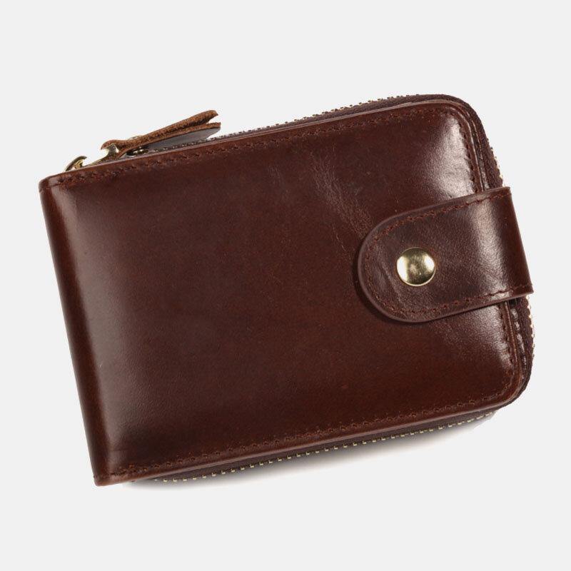 elvesmall Men Genuine Leather RFID Anti-theft Multi-slot Hand-carry Purse Card Wallet