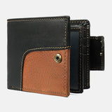 elvesmall Men Genuine Leather Short Bifold RFID Anti-theft Card Holder Coin Purse Wallet Cowhide Money Clip