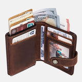 elvesmall Men Genuine Leather Retro RFID Antimagnetic Multifunction Money Clips Short Wallet Purse