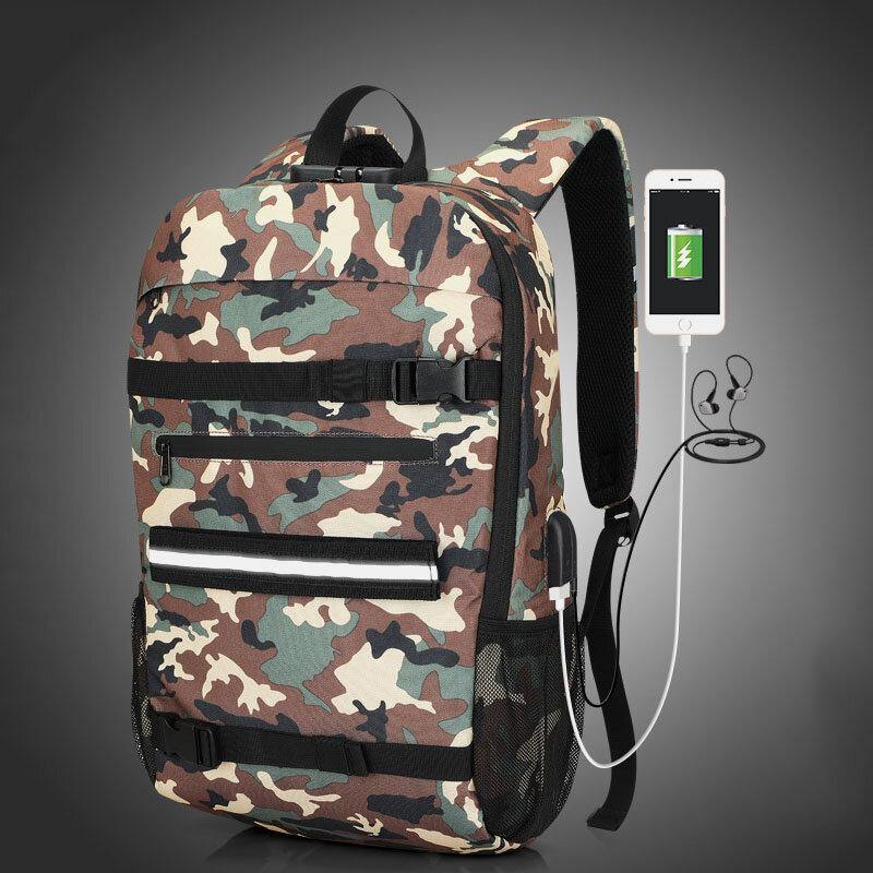 elvesmall Men USB Charging Large Capacity Camouflage Anti-theft Business Casual 14 Inch Laptop Bag Backpack