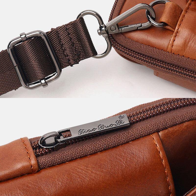 elvesmall Men Genuine Leather Vintage Multi-card Slot 6.5 Inch Mini Phone Bag Crossbody Bag Waist Bag Cowhide Bag