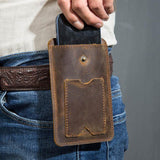 elvesmall Men Genuine Leather Vintage 5.8 Inch Phone Bag Card Case Cowhide Waist Bag