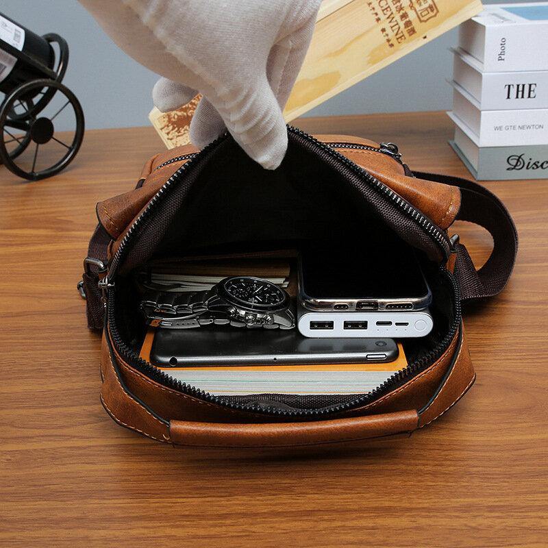 elvesmall Men PU Leather Multi-pocket Anti-theft Messenger Bag Crossbody Bags Shoulder Bag Handbag Briefcase