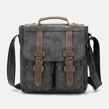 elvesmall Men Faux Leather Retro Multi-pocket Multifunction Crossbody Bag Shoulder Bag Travel Bag