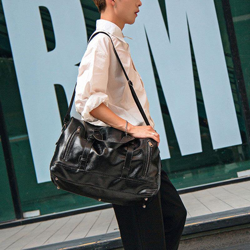 elvesmall Men PU Leather Large Capacity Portable Business Messenger Bag Handbag Shoulder Bag Crossbody Bag Duffle Bag