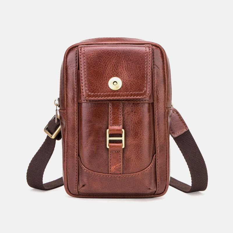 elvesmall Men Genuine Leather Retro Fashion 5.8 Inch Phone Bag Multi-carry Crossbody Bag Waist Bag
