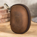 elvesmall Men Genuine Leather Horse Leather Vintage Mini Zipper Keychain Coin Purse Waist Bag Wallet