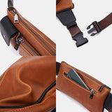 elvesmall Men Faux Leather Retro Business Casual Multi-carry Waist Bag Chest Bag Sling Bag