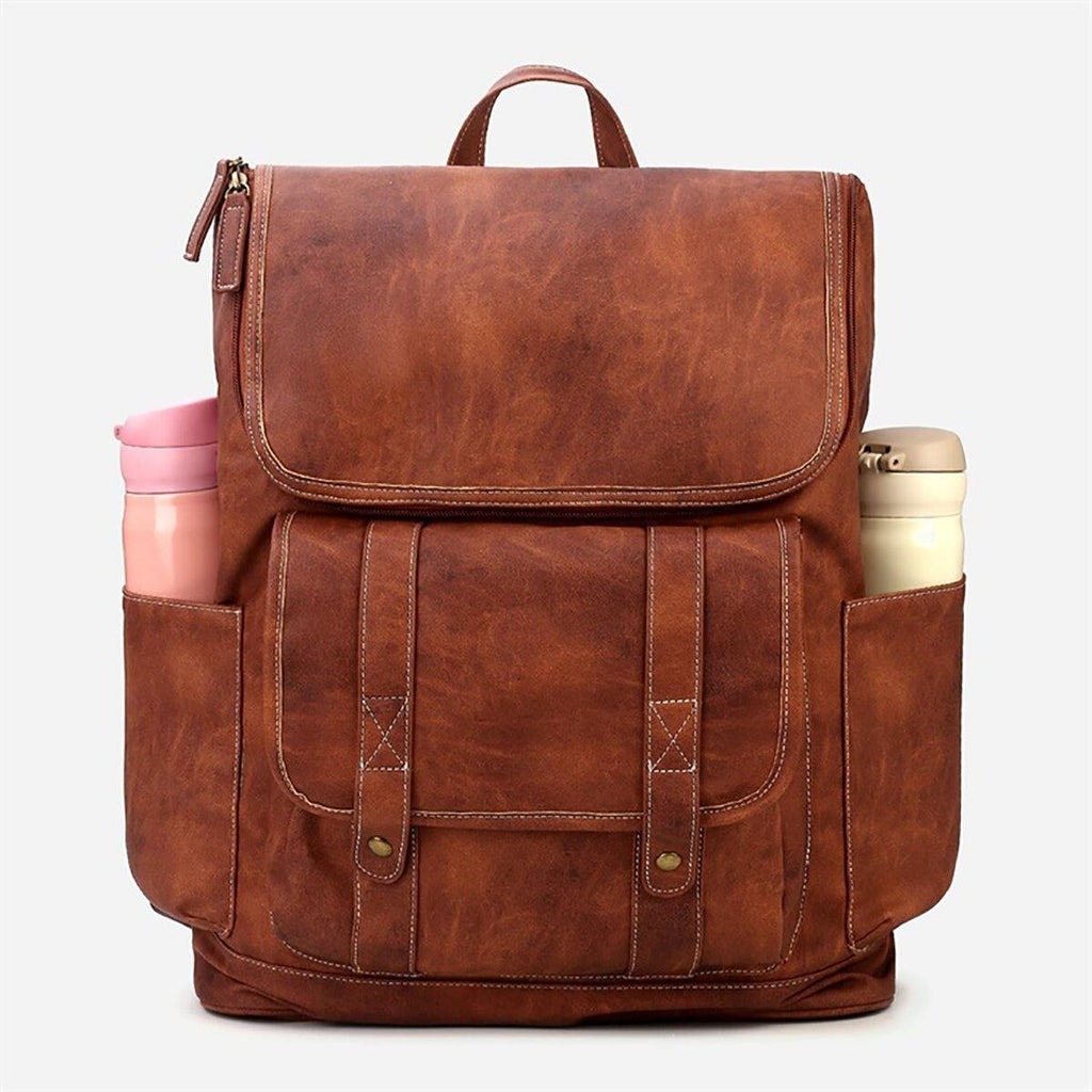 elvesmall Men Vintage Multi-pocket Anti-theft 15.6 Inch Laptop Backpack