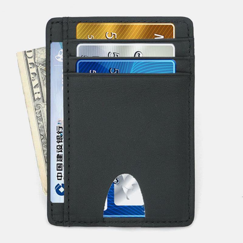 elvesmall Women & Men Genuine Leather Card Holder Carbon Fiber Pattern RFID Multi-card Slot Wallet