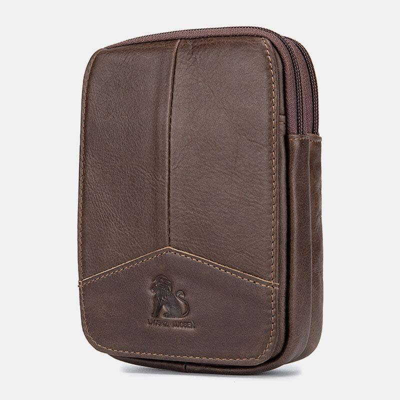 elvesmall Men Genuine Leather Retro Outdoor 6.5 Inch Phone Bag Belt Hand Free Waist Bag