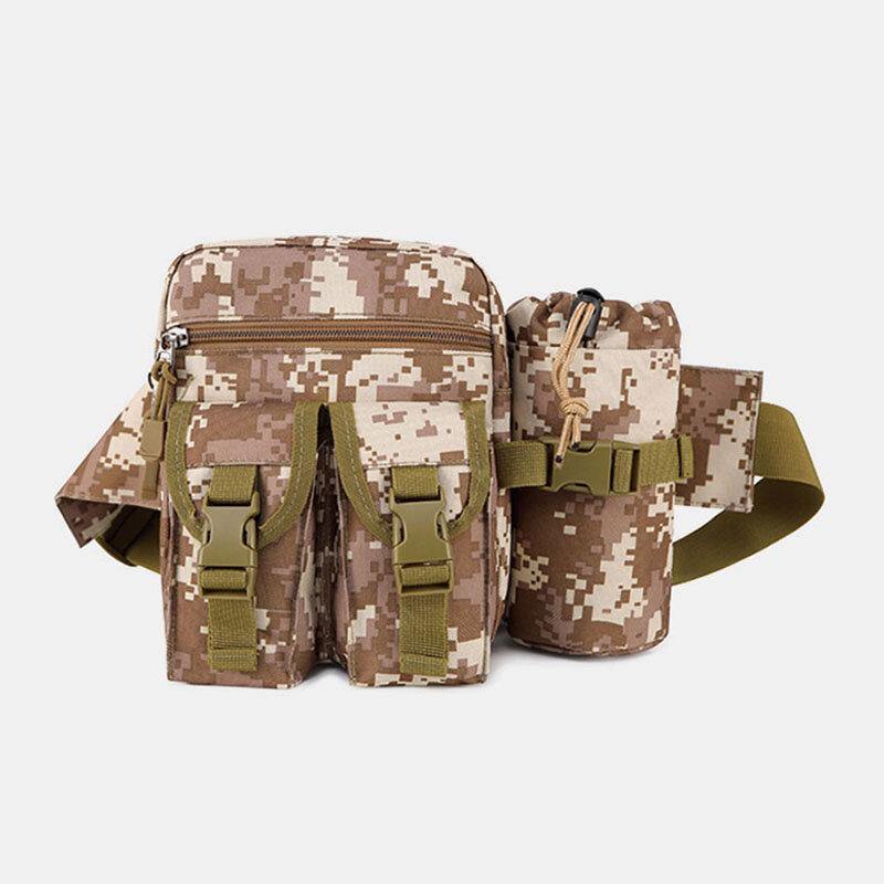 elvesmall Men Nylon Camouflage Tactical Outdoor Multifunction Casual Sport Riding Fishing Gear Bag Waist Bag Water Bottle Bag