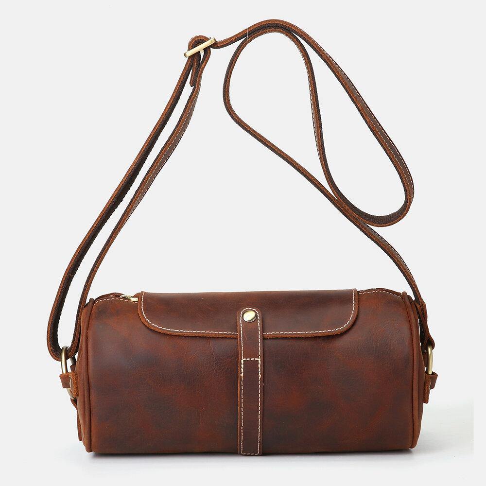 elvesmall Men Genuine Leather Retro Fashion Adjustable Crossbody Bag Shoulder Bag
