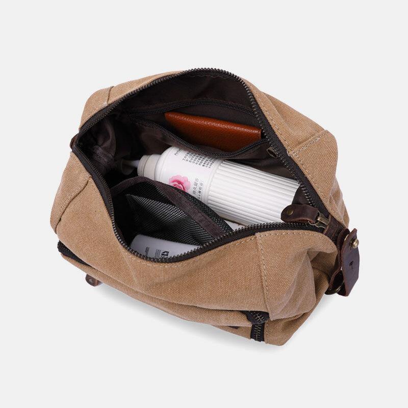 elvesmall Men Canvas Large Capacity Waterproof Wear-Resistant Vintage Clutch Bags Wash Bags Cosmetic Bag