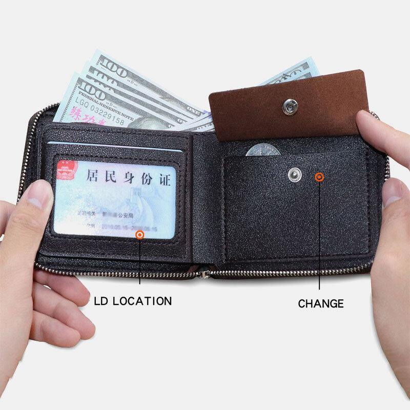 elvesmall Men Faux Leather Retro Classical Wax Leather Multi-slot Card Holder Wallet