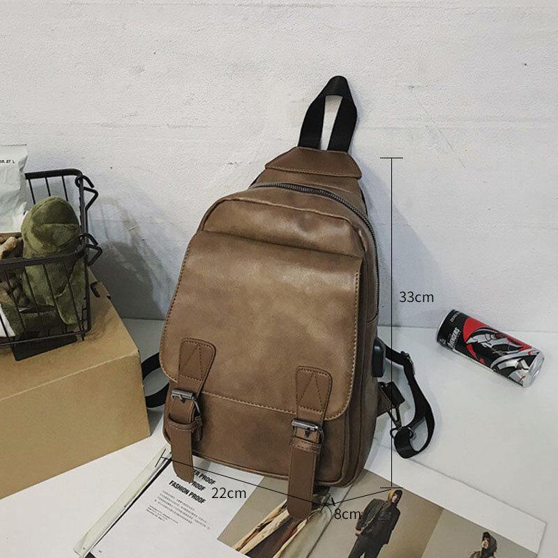 elvesmall Men Retro Earphone Hole Multi-carry USB Charging Multi-Layers Waterproof Crossbody Bag Chest Bag Sling Bag