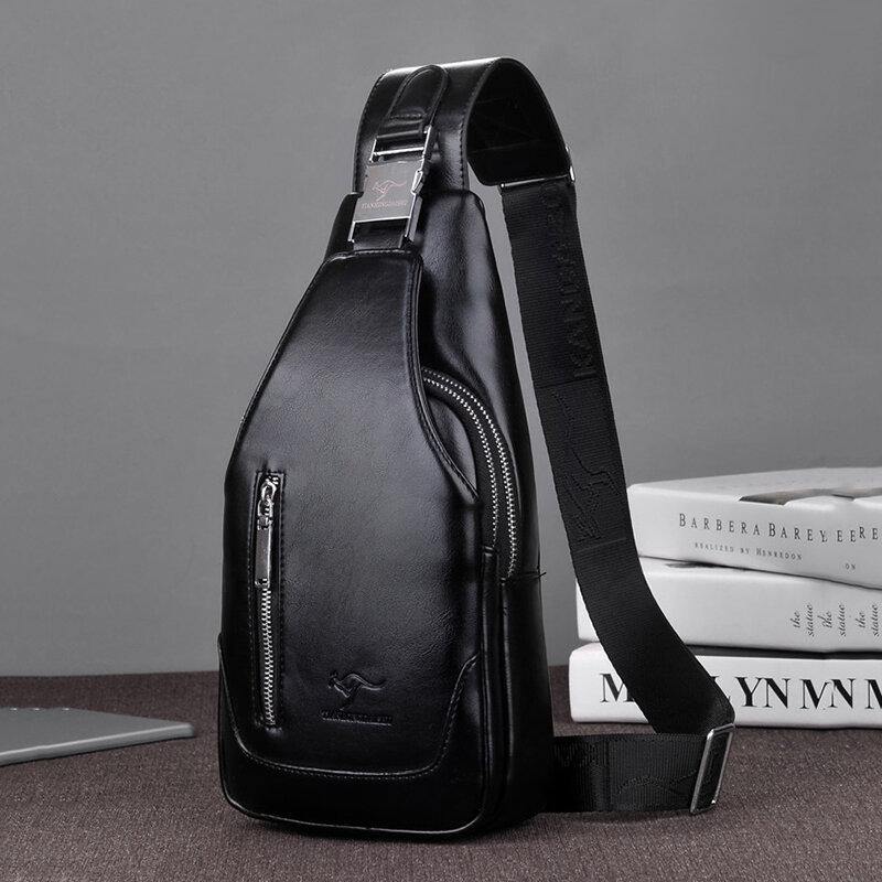 elvesmall Men PU Leather Business Casual Outdoor Waterproof Multi-carry Shoulder Bag Crossbody Bag Chest Bag With USB Charging