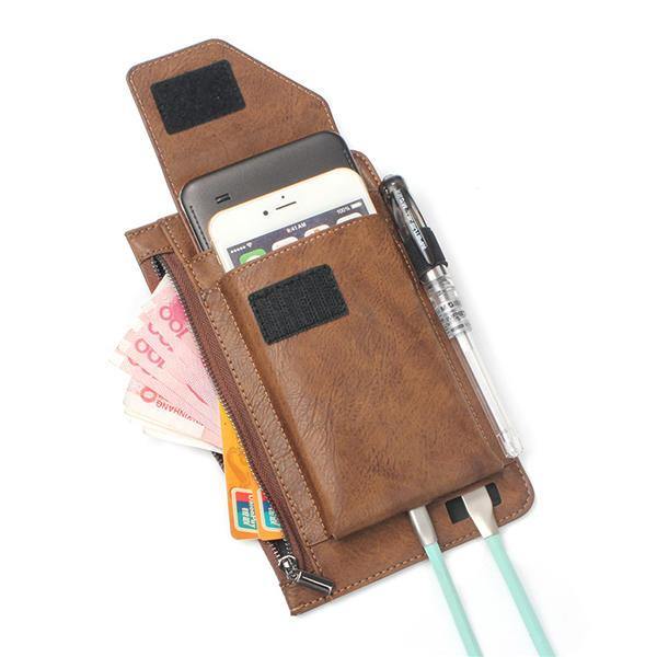 elvesmall 6.3 inch Battery Charger Phone Bag Double Layer Vintage PU Leather Waist Bag For Men