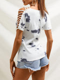 elvesmall White Tie-dye Print Off Shoulder Casual T-shirts