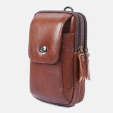 elvesmall Men Genuine Leather Retro Business Waterproof Hanging 6.3 Inch Phone Bag Waist Bag