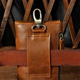 elvesmall Men EDC Genuine Leather Vintage Outdoor 7 Inch Phone Camera Bag Waist Bag Wallet With Hook