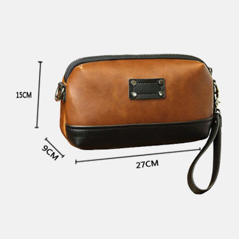 elvesmall Men PU Leather Solid Color Anti-Theft Casual Phone Bag Crossbody Bag Shoulder Bag