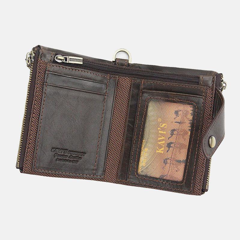 elvesmall Men Genuine Leather Multi-slot Retro Business Fashion Leather Card Holder Wallet With Chain