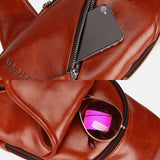 elvesmall Men Faux Leather Oil Leather Business Casual Travel Waterproof Shoulder Bag Chest Bag