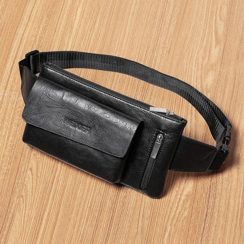 elvesmall Men's Large Capacity PU Leather Anti-Theft Phone Bag Waist/Chest/Crossbody Bag