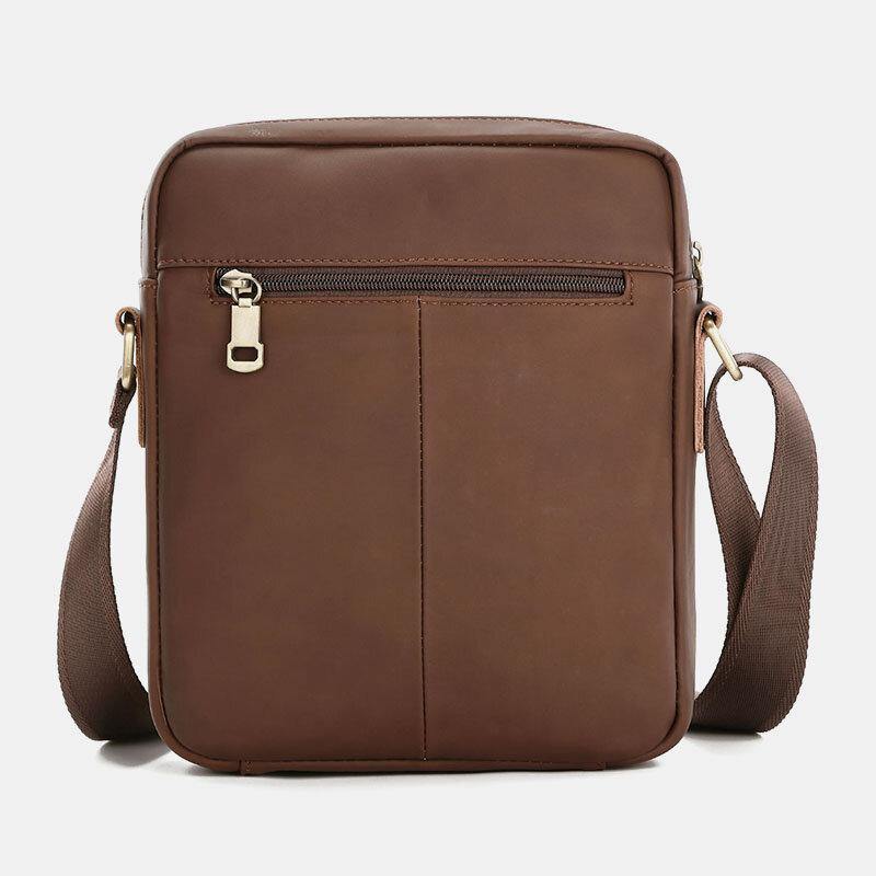 elvesmall Men Genuine Leather Large Capacity Vintage Casual 6.5 Inch Phone Bag Crossbody Bag Shoulder Bag Messenger Briefcase