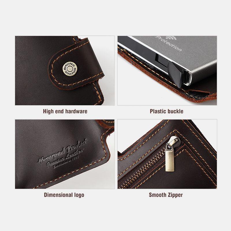 elvesmall Men Genuine Leather Multi-Card Slot RFID Anti-Theft Vintage Business Casual Card Holder Money Clips Wallet Purse