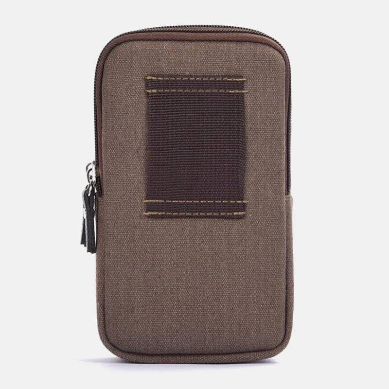 elvesmall Men Canvas Multi-pocket Outdoor Sports 6.3 Inch Phone Bag Waist Bag Sling Bag